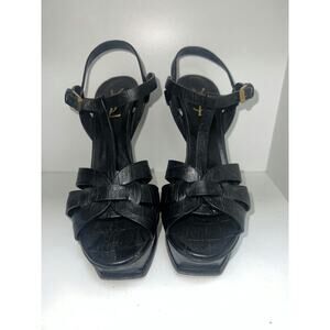 Saint Laurent Black Leather Tribute Platform Sandals - Size 39.5